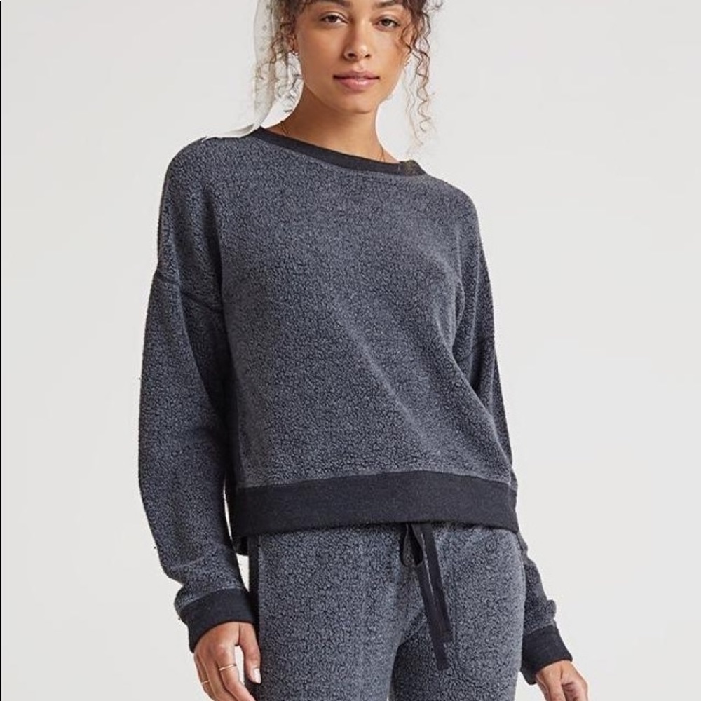 NEW Bella Dahl Mixed Fleece Crewneck Pullover in Vintage Black & Gray